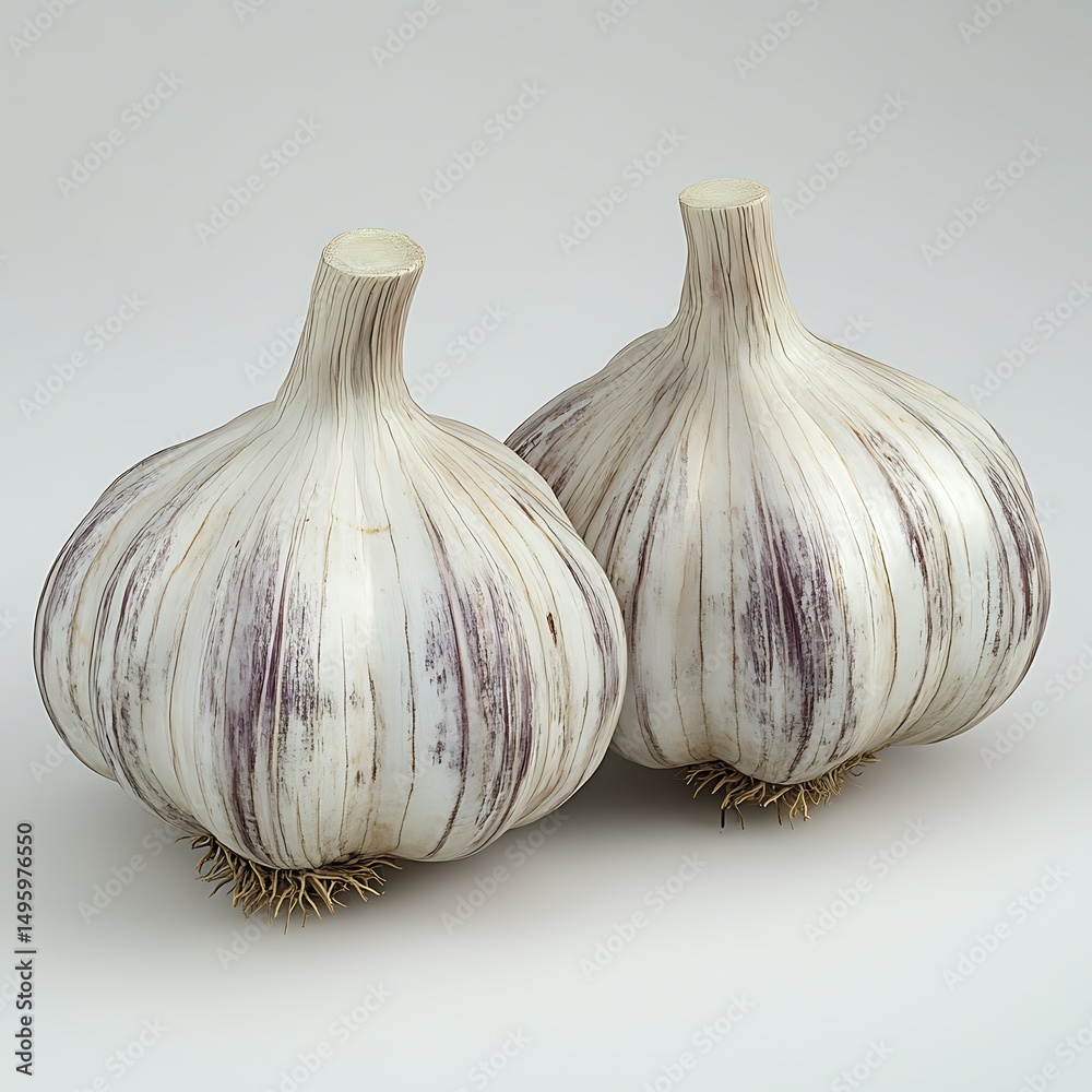 Obraz premium Two heads of fresh purple garlic displayed with a bright clean and high resolution photo.