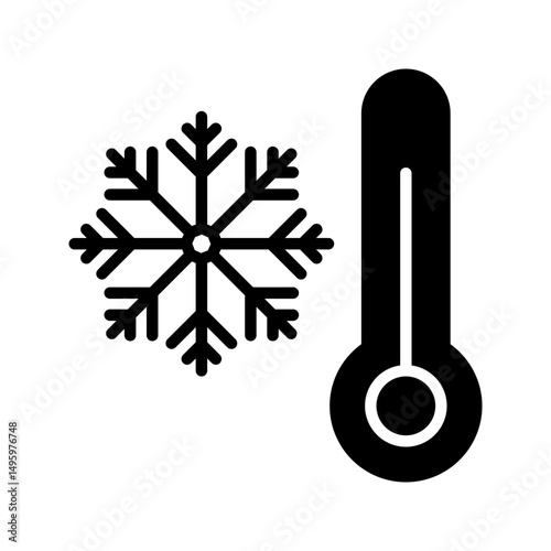 Cold temperature vector icon isolated on white background. Winter weather thermometer with snowflake symbol. Collection of low and high temperature flat illustrations.