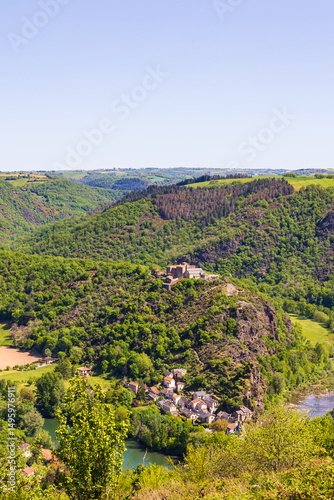 Panorama of the isthmus of Ambialet, a village nestled in a loop formed by the Tarn River