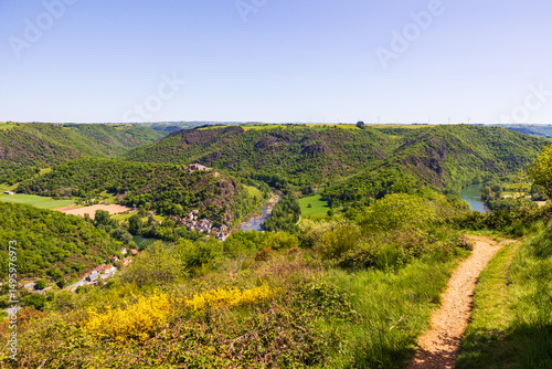 Panorama of the isthmus of Ambialet, a village nestled in a loop formed by the Tarn River