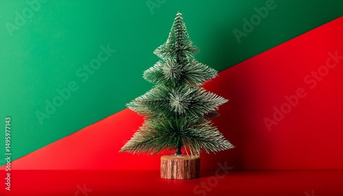 christmas tree over green and red background