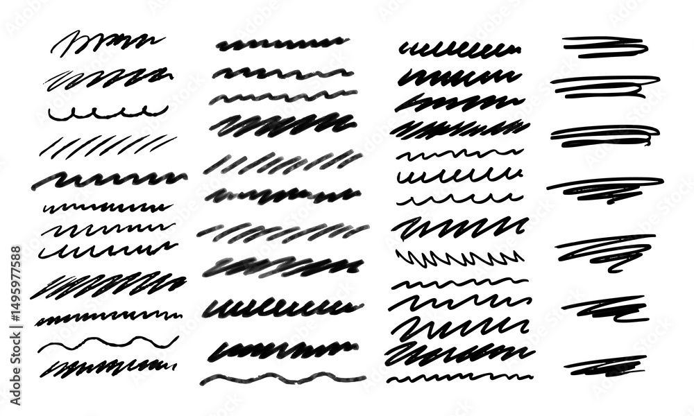 Wavy lines, zigzags and underlines. Doodles and squiggles. Vector set