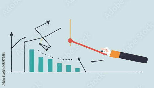 Benchmark performance or KPI key performance indicator, metrics or measurement to measure success, result evaluation, analysis or comparison concept, businessman magnify benchmark metric graph scal