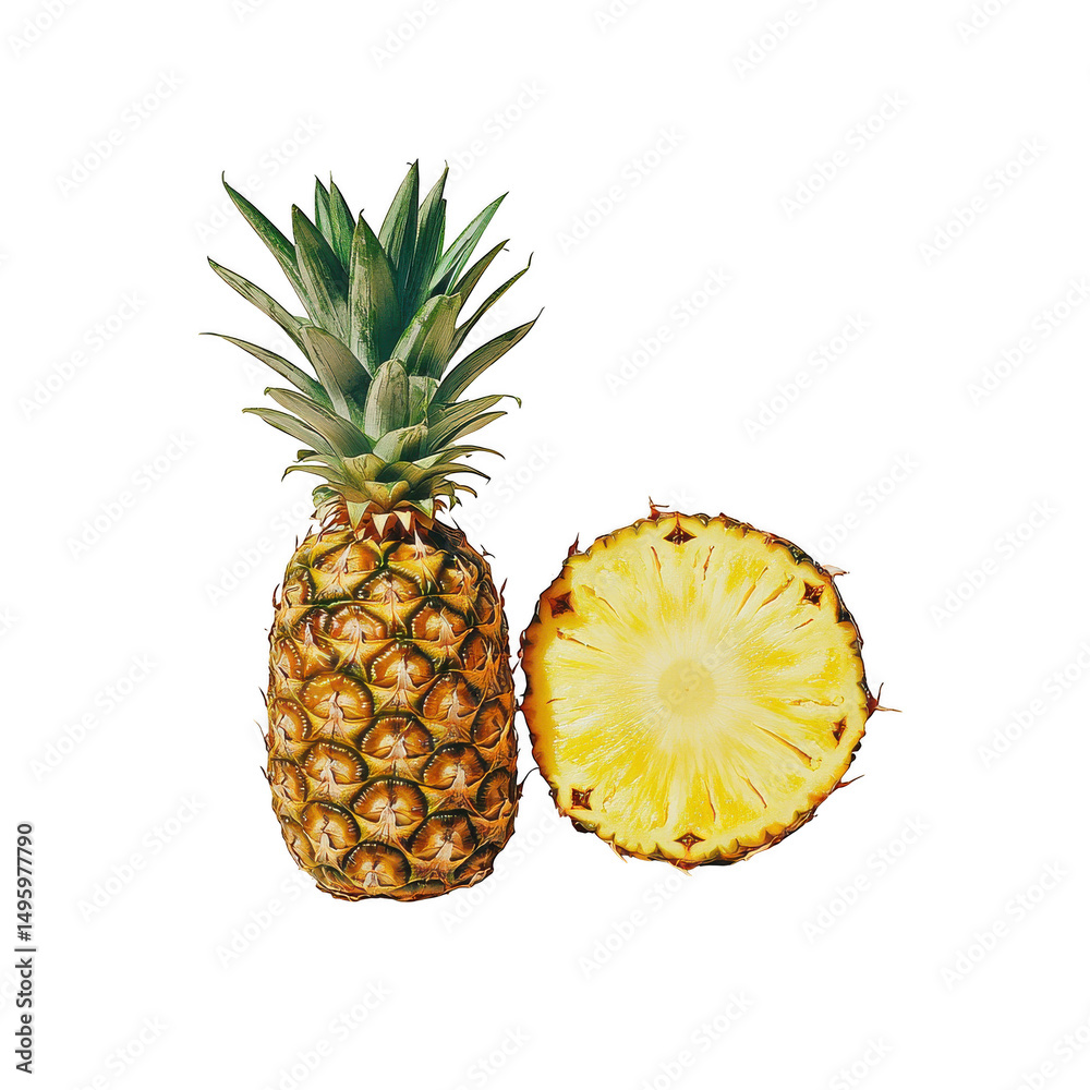 Whole and sliced pineapple fruit on transparent background Whole and sliced pineapple fruit on transparent background