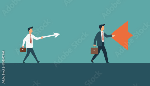 Change direction or career path for best opportunity, turn or transform to different direction, choice or alternative way to progress concept, businessman draw new arrow metaphor of change direction