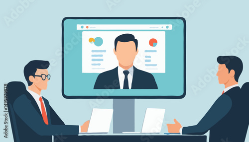 Online video interview, meeting discussion or teaching e-learning, job interview or employment, talk or chat with colleague, conference call, businessman talking on computer laptop online intervieW