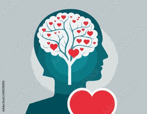 Emotional Intelligence, EI or control feeling and emotion with logical thinking brain, empathy or social skill, self control or balance concept, man connect heart feeling with logical thinking brai