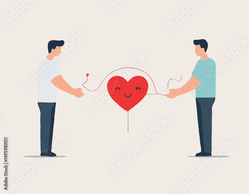 Emotional Intelligence, EI or control feeling and emotion with logical thinking brain, empathy or social skill, self control or balance concept, man connect heart feeling with logical thinking brai