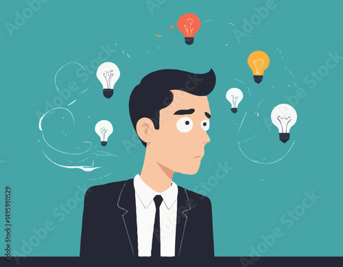 Overthinking, too much worried, stress or anxiety, self doubt, fear or indecision, obsession thoughts, mental exhaustion or negative emotional, overload concept, businessman overthinking mess hea