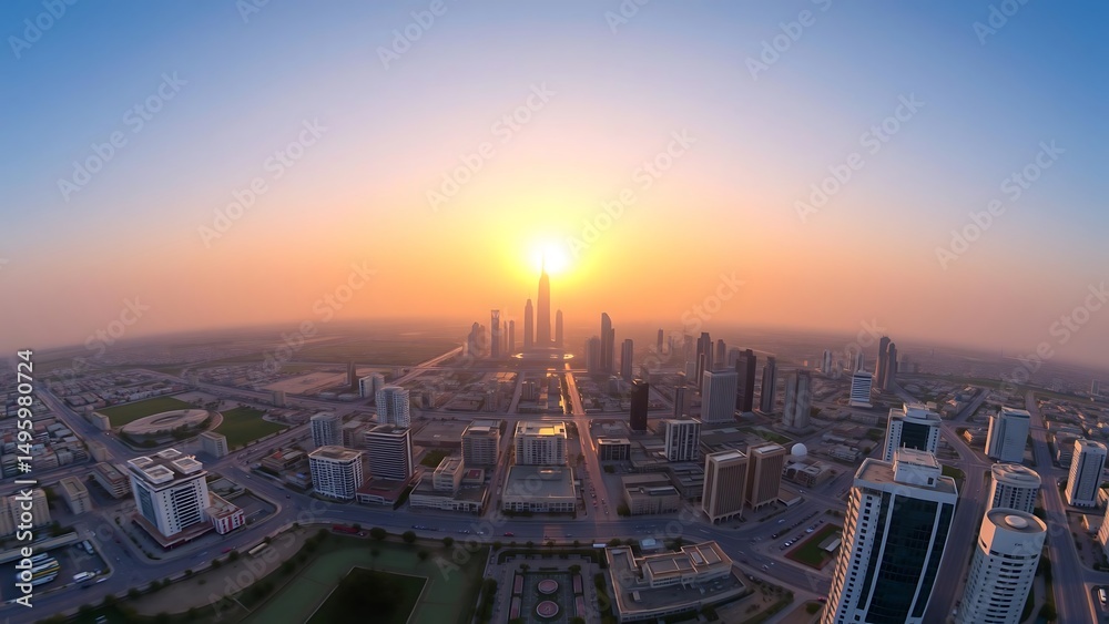 Obraz premium Sunrise over Kuwait City captured by drone