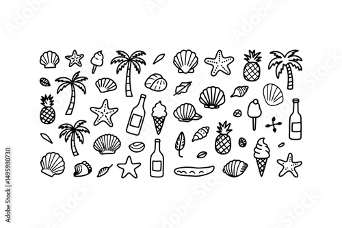 summer vector icon doodles set