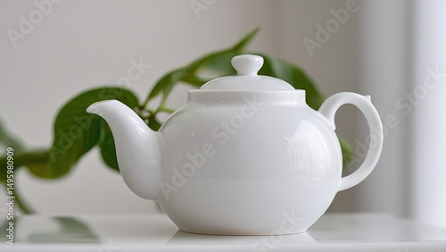 Elegant white teapot mockup on a minimalist background, perfect for product displays and design projects.