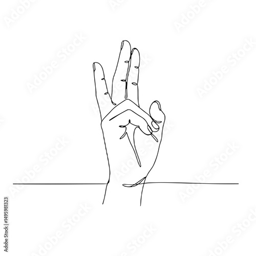 Hand performing a Mudra gesture with fingers in a minimalist line art style