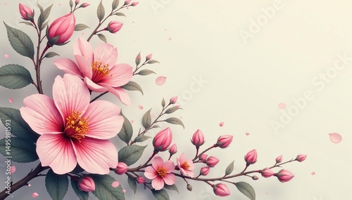 Intricate floral design with delicate leaves and blossoms in a muted palette , botanical, garden