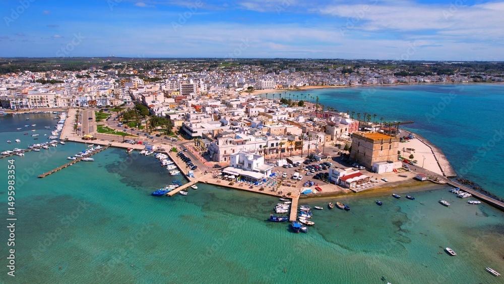 Fototapeta premium Porto Cesareo - Italy, Apulia - Aerial view of the peninsula with stunning views of the entire landscape