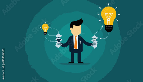 Innovation or product development, idea or solution to solve business problem, invention or technology creation to build new product, efficiency concept, businessman build gear in lightbulb ide