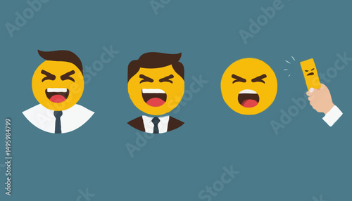 Customer satisfaction survey, service quality feedback, rating or opinion, user experience emoticon, angry or smile face review, client questionnaire concept, man shouting with satisfaction emotico