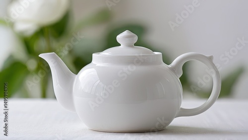 Elegant white teapot mockup on a marble surface, ideal for modern dining designs.