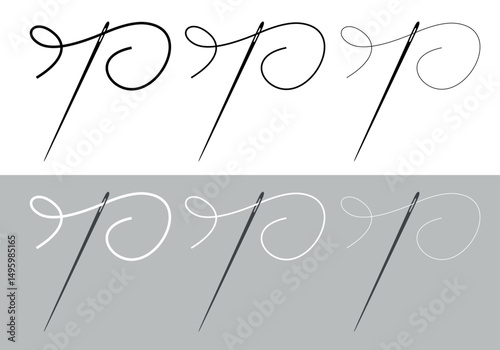 Sewing needle and thread icon. Attribute of tailor, needlework or seamstress. Symbol of sewing, fabric or factory.