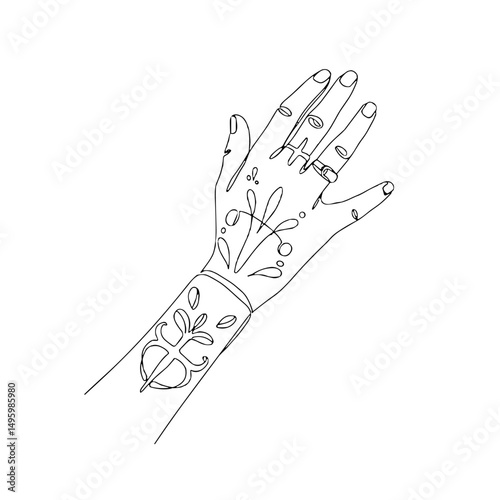Hand with floral tattoo illustration representing art and self-expression concepts