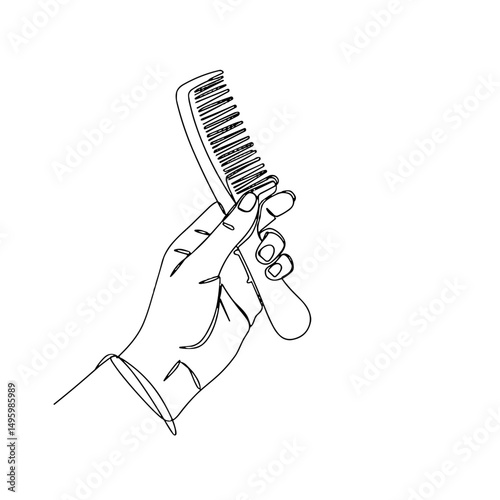 Hand holding a comb illustration for hair care and grooming concepts