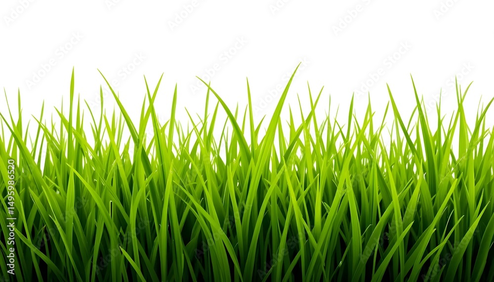 Fototapeta premium Vibrant Fresh Green Grass Isolated on White Background – Lush Natural Vegetation