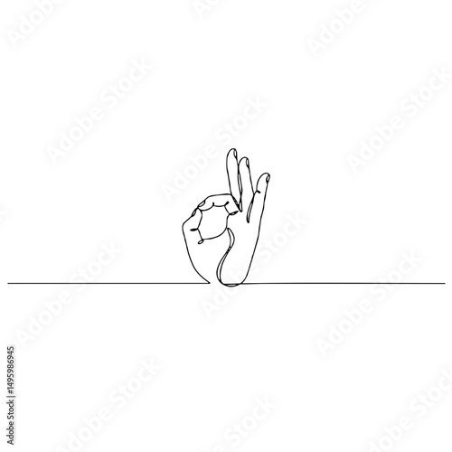 Hand making a Mudra gesture in a minimalist line art style