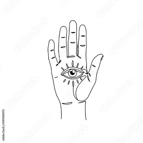 Hand with an eye illustration symbolizing awareness and perception concepts