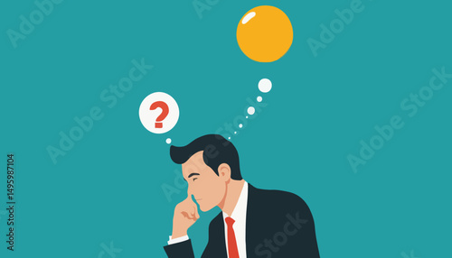 Think big, ambition to success, dream big to change the world or contemplation to get solution to solve big problem, imagination or creativity concept, smart businessman thinking with big bubbl