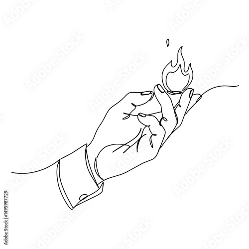 Hand holding a flame illustration symbolizing passion and energy concepts