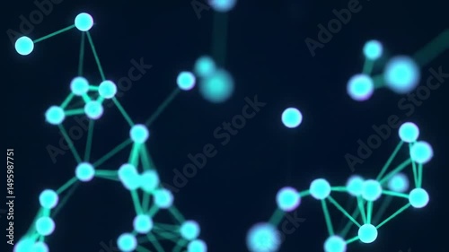Abstract blue particles connect in network structure. Digital data flow, technology concept, scientific research or futuristic interface visualization footage.