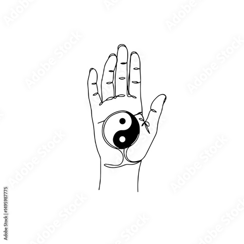 Hand with a yin-yang symbol illustration representing balance and harmony concepts
