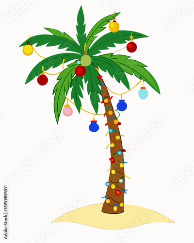 Christmas Palm Tree, Holiday Decorated Tropical Tree