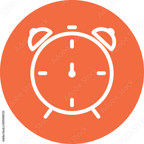 Minimalistic alarm clock icon on orange background