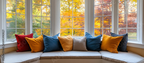 Colorful Throw Pillows and Cozy Sofa Interiors – Modern Home Decor Photography. AI generative.
