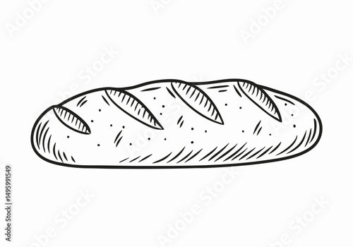 Hand-drawn Sketch of a Crusty Loaf of Bread