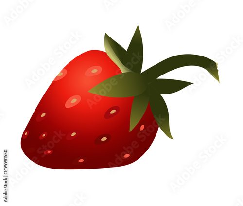 Strawberry. Ripe red berry close-up. Vector illustration isolated on white background.