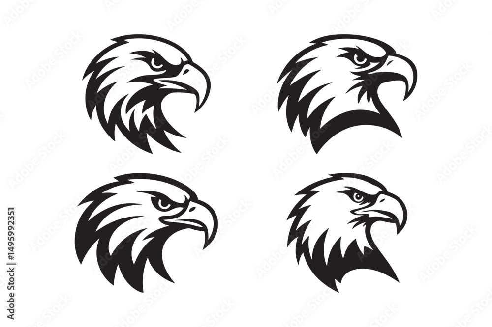 Fototapeta premium Eagle Head Logo Vector Set Fierce Bird Mascot Clipart Design