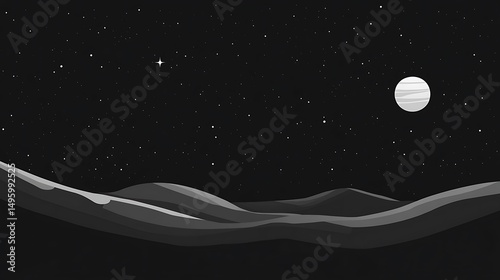 Moonlit Desert Night Landscape.