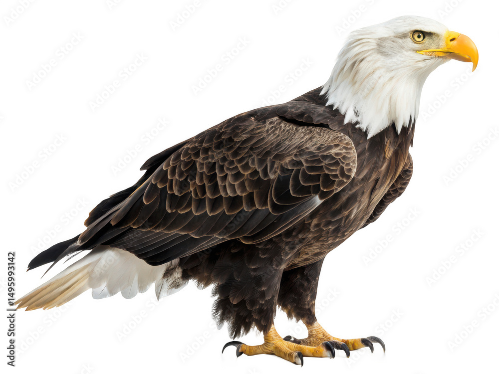 Obraz premium A bald eagle standing still isolated on transparent background