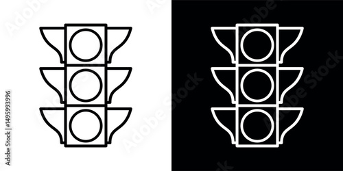 Traffic light icon. Symbol of road traffic, signal or driving rules. Attribute of intersection, transport or traffic regulation. Light road signal.