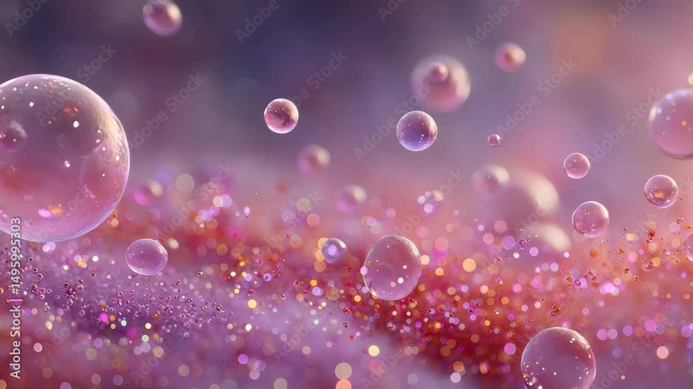 Floating Pink and Purple Bubbles with Glitter Texture