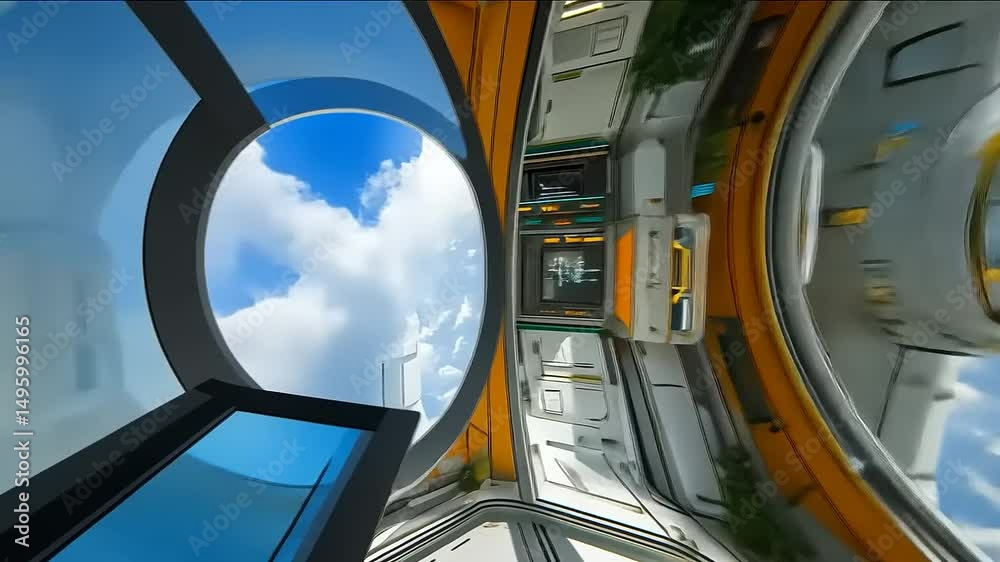 Futuristic Spaceship Interior with Sky View