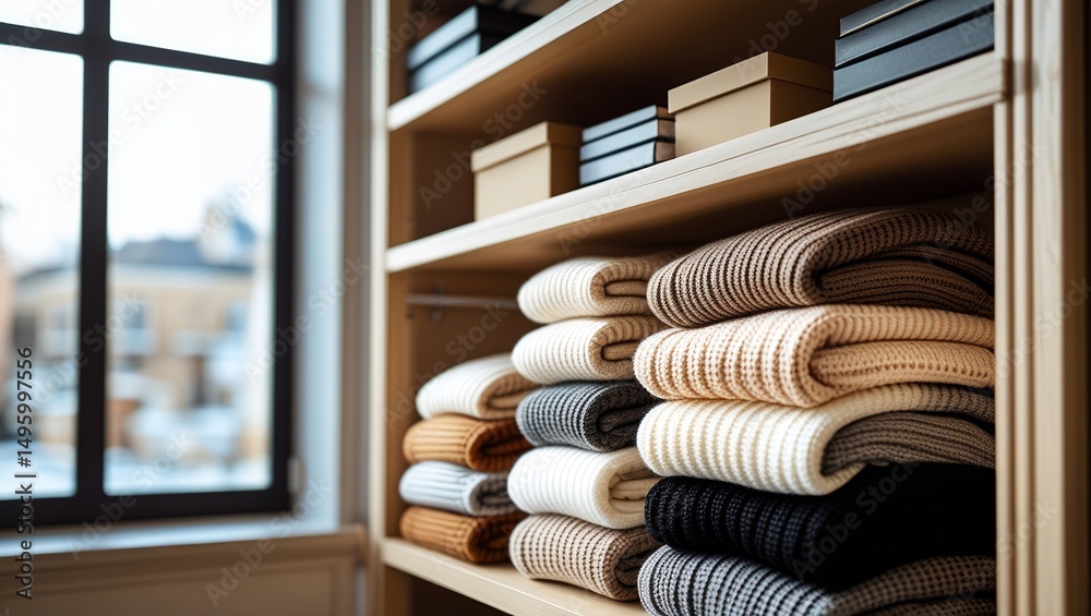 Fototapeta premium Organized Wool Textiles in Modern Interior