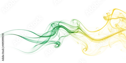 Abstract green and yellow smoke swirls isolated on a white background