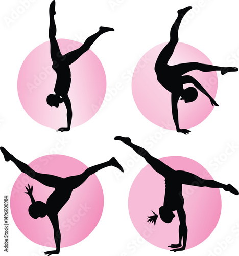 Four Silhouettes of Women Performing Gymnastics Handstands