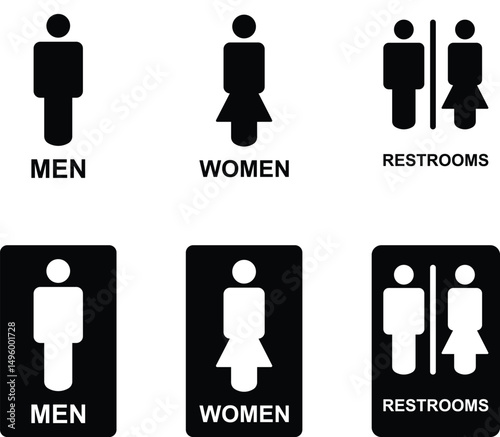 Gender Restroom icons Set. Male, female toilet symbol, washroom signs, WC toilet, Hand wash signs isolated on transparent Background. vector illustration 