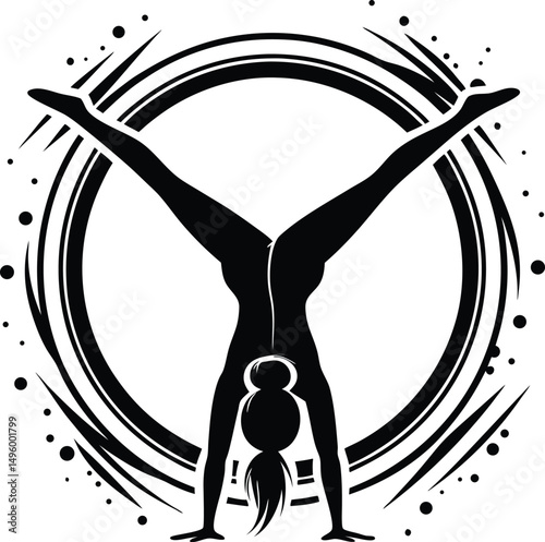 Abstract Silhouette of Woman in Handstand Yoga Pose