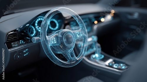 Futuristic Car Interior with a Digital Steering Wheel Interface concept design