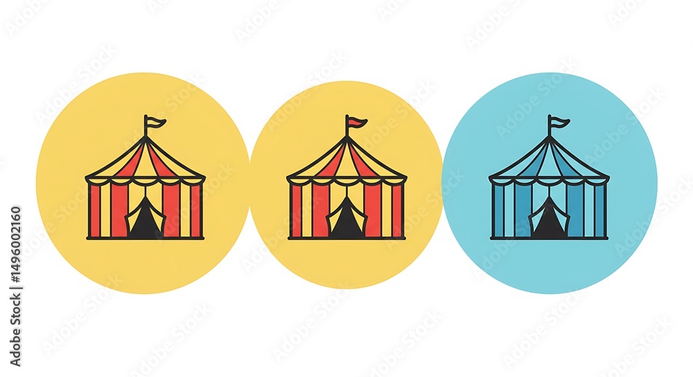 Obraz premium Colorful Circus Tent Icons in Flat Minimalist Style 